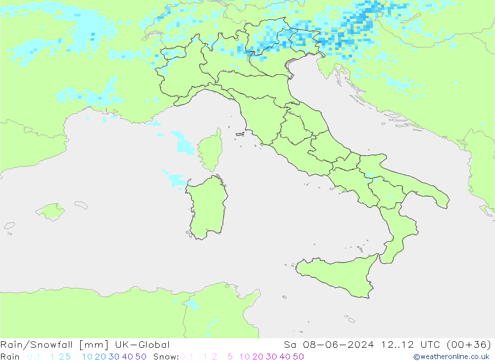 Rain/Snowfall UK-Global So 08.06.2024 12 UTC