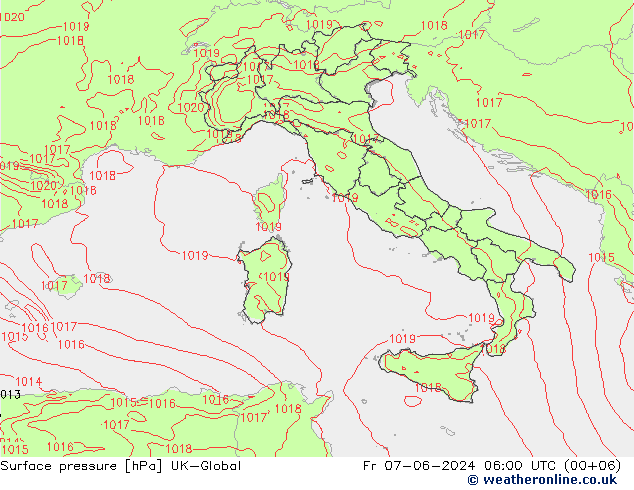 Surface pressure UK-Global Fr 07.06.2024 06 UTC