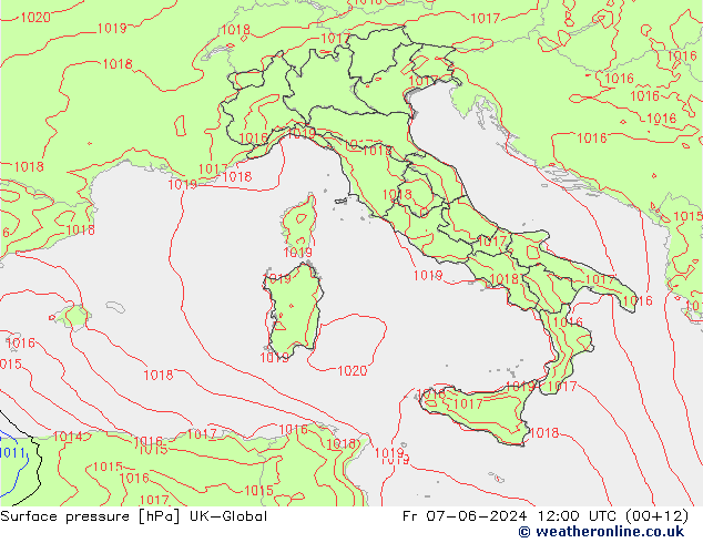 Atmosférický tlak UK-Global Pá 07.06.2024 12 UTC