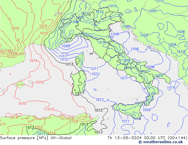 Presión superficial UK-Global jue 13.06.2024 00 UTC