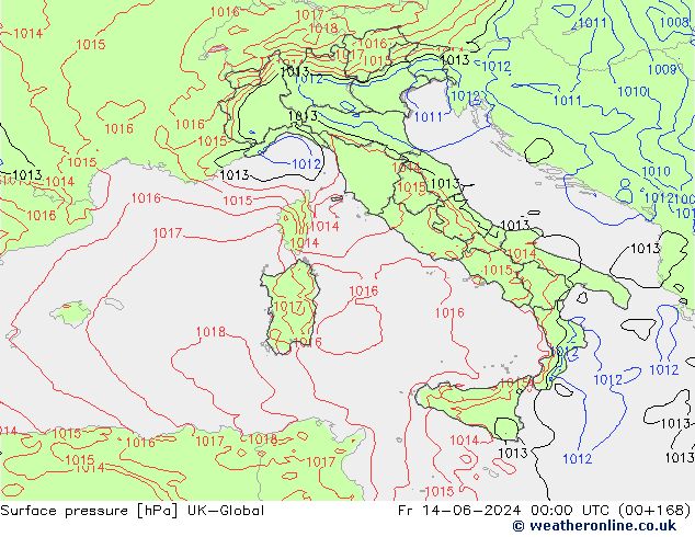 Luchtdruk (Grond) UK-Global vr 14.06.2024 00 UTC