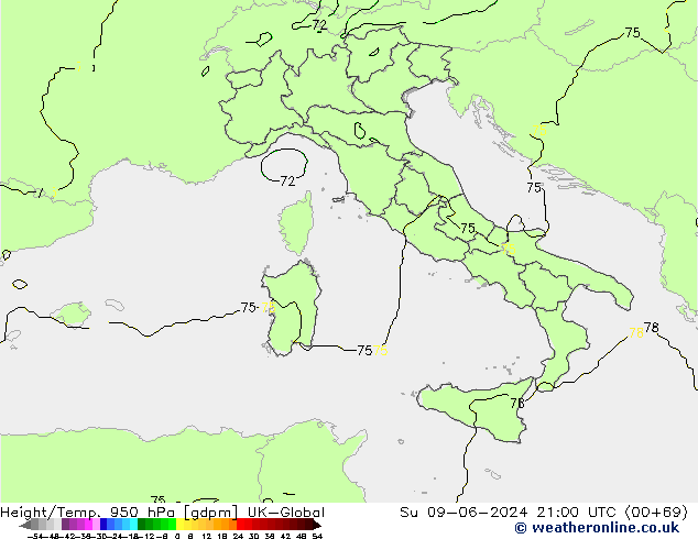 Height/Temp. 950 hPa UK-Global Dom 09.06.2024 21 UTC