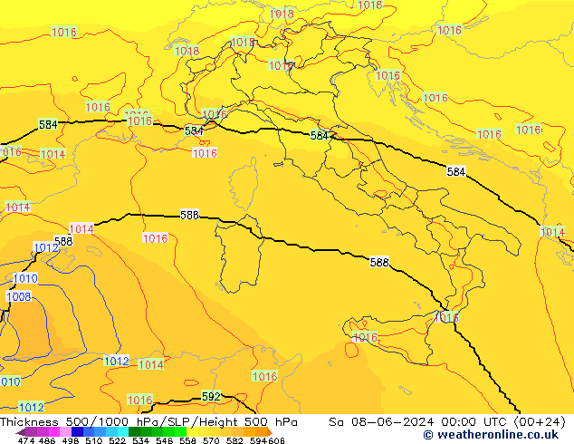 Thck 500-1000гПа UK-Global сб 08.06.2024 00 UTC