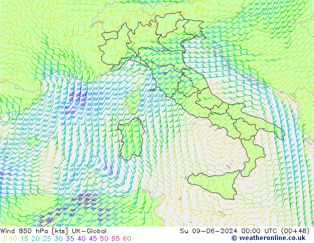 Vent 850 hPa UK-Global dim 09.06.2024 00 UTC