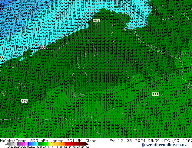 Height/Temp. 500 hPa UK-Global Mi 12.06.2024 06 UTC