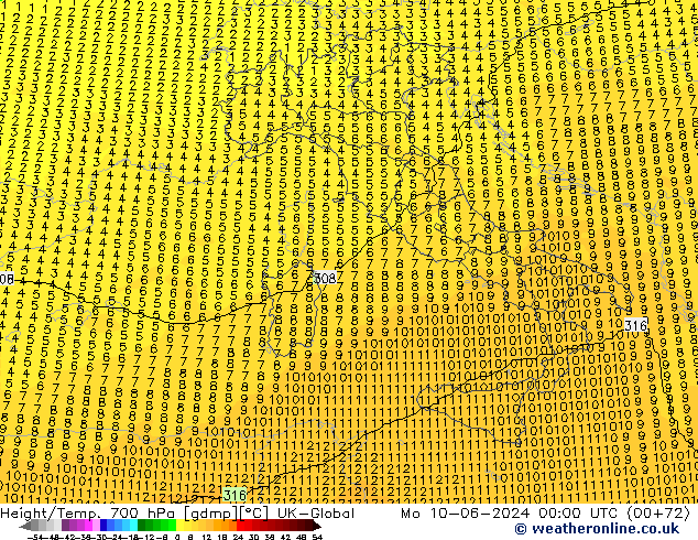 Height/Temp. 700 hPa UK-Global Po 10.06.2024 00 UTC