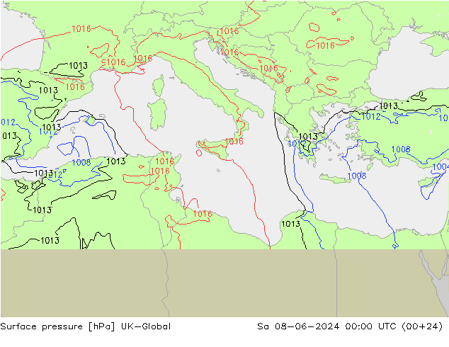 Surface pressure UK-Global Sa 08.06.2024 00 UTC