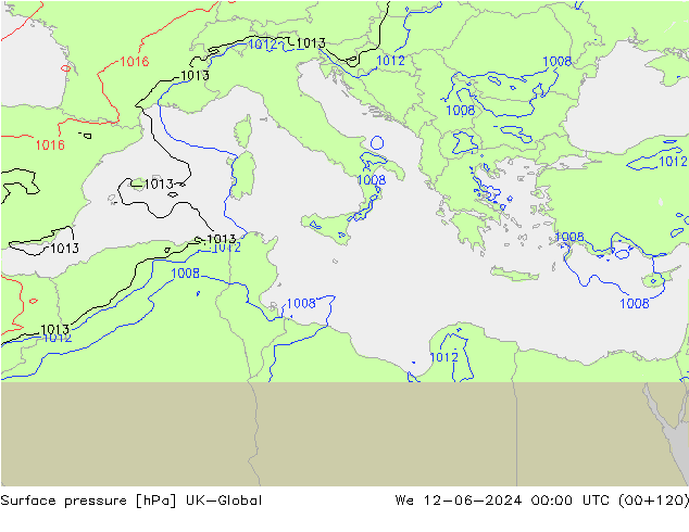 pressão do solo UK-Global Qua 12.06.2024 00 UTC