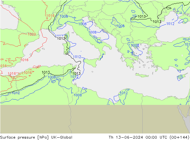 Presión superficial UK-Global jue 13.06.2024 00 UTC