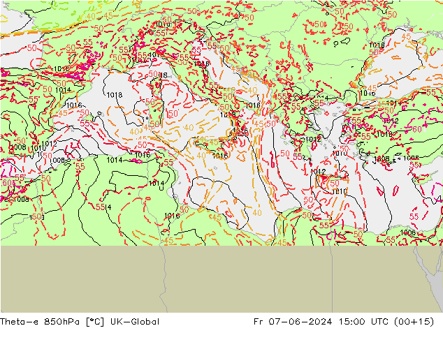 Theta-e 850hPa UK-Global  07.06.2024 15 UTC