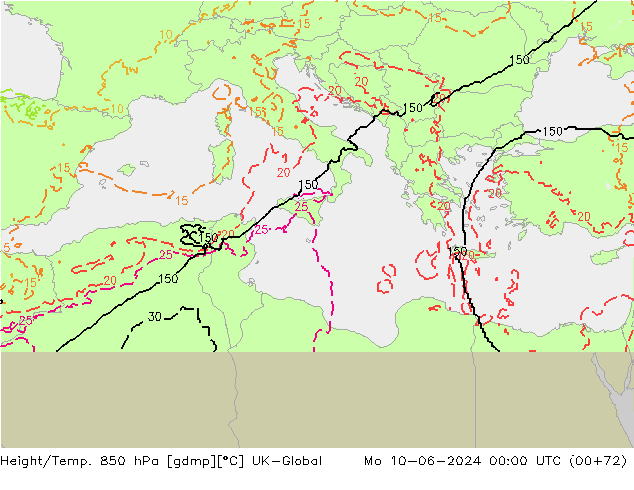Height/Temp. 850 hPa UK-Global  10.06.2024 00 UTC