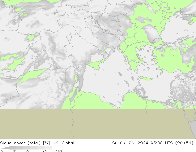 Cloud cover (total) UK-Global Ne 09.06.2024 03 UTC