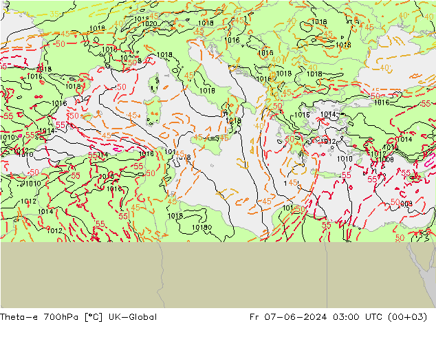 Theta-e 700hPa UK-Global  07.06.2024 03 UTC