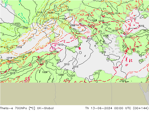 Theta-e 700hPa UK-Global Per 13.06.2024 00 UTC