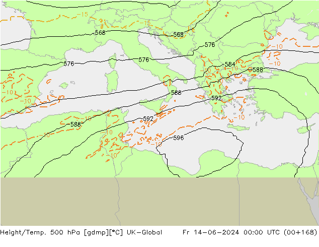 Height/Temp. 500 hPa UK-Global Pá 14.06.2024 00 UTC