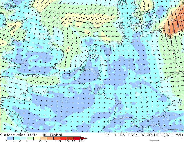 Bodenwind (bft) UK-Global Fr 14.06.2024 00 UTC