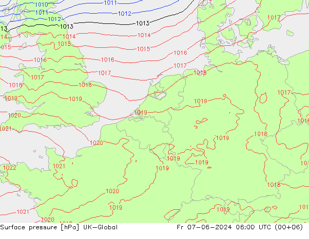 Atmosférický tlak UK-Global Pá 07.06.2024 06 UTC