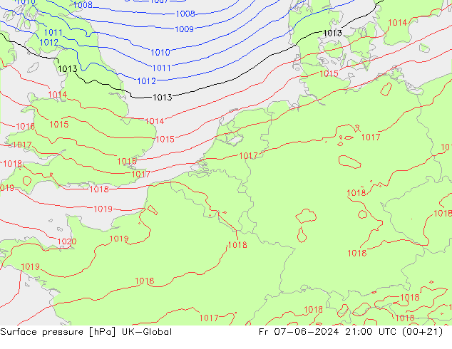 pression de l'air UK-Global ven 07.06.2024 21 UTC