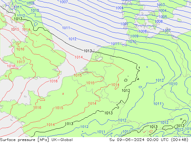 Atmosférický tlak UK-Global Ne 09.06.2024 00 UTC