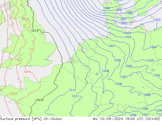 Atmosférický tlak UK-Global Po 10.06.2024 18 UTC