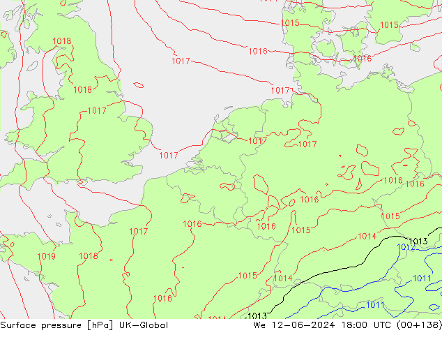 pression de l'air UK-Global mer 12.06.2024 18 UTC