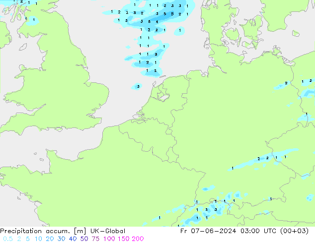 Precipitation accum. UK-Global ven 07.06.2024 03 UTC