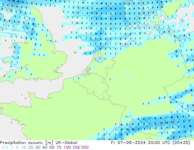 Precipitation accum. UK-Global пт 07.06.2024 20 UTC