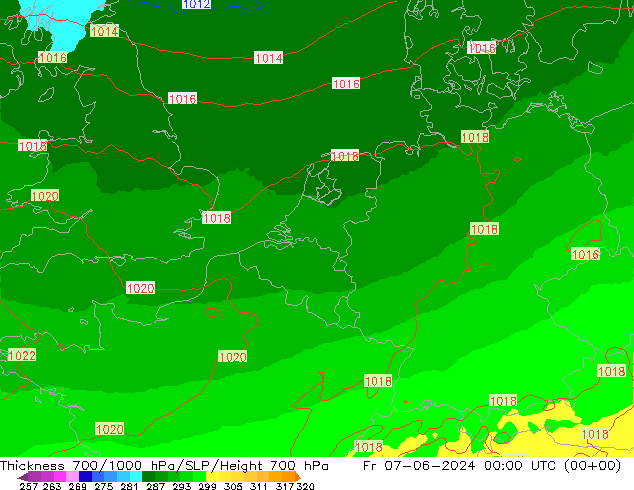 Thck 700-1000 hPa UK-Global Sex 07.06.2024 00 UTC