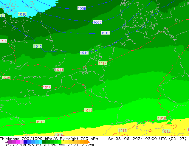 Thck 700-1000 hPa UK-Global  08.06.2024 03 UTC