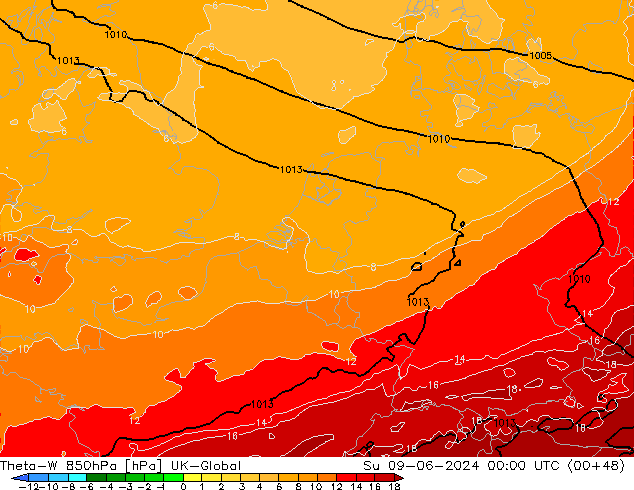 Theta-W 850hPa UK-Global Dom 09.06.2024 00 UTC