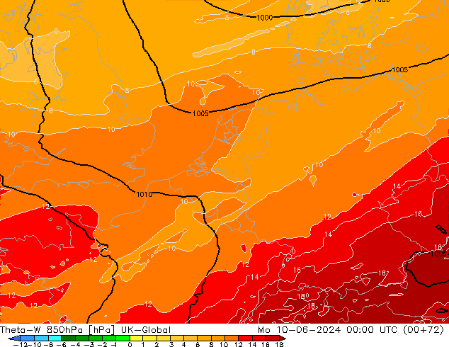 Theta-W 850hPa UK-Global Mo 10.06.2024 00 UTC
