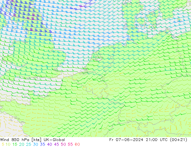 Wind 850 hPa UK-Global Fr 07.06.2024 21 UTC