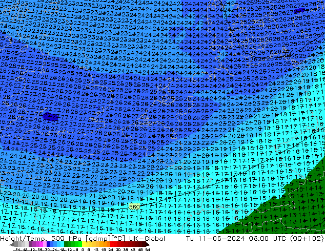 Height/Temp. 500 hPa UK-Global Ter 11.06.2024 06 UTC