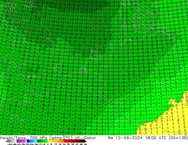 Hoogte/Temp. 700 hPa UK-Global wo 12.06.2024 18 UTC