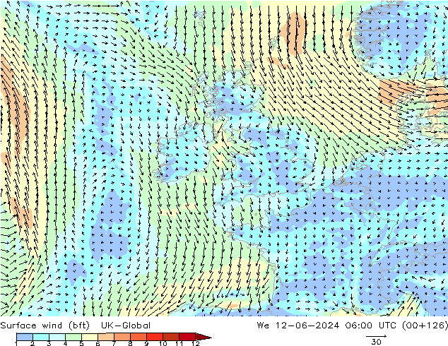  10 m (bft) UK-Global  12.06.2024 06 UTC