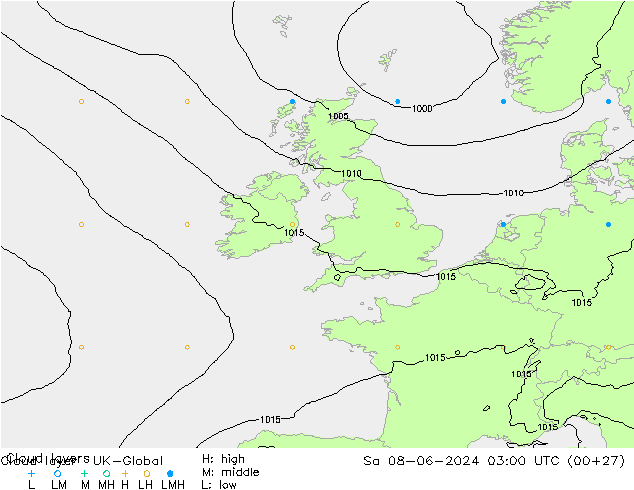 Cloud layer UK-Global sáb 08.06.2024 03 UTC