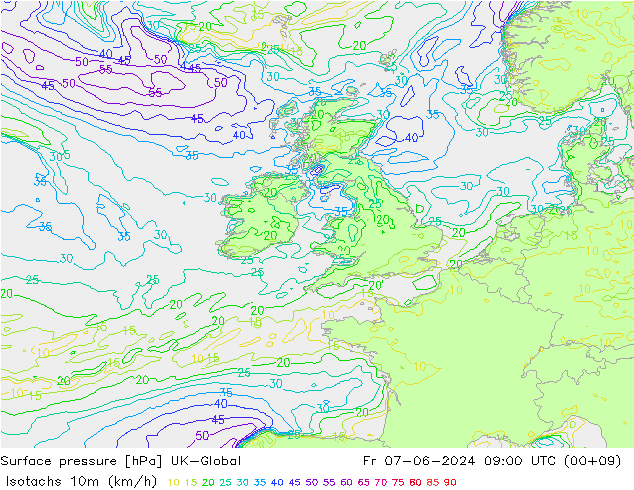 Isotachs (kph) UK-Global Fr 07.06.2024 09 UTC