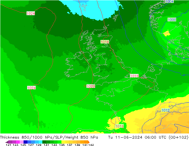 Schichtdicke 850-1000 hPa UK-Global Di 11.06.2024 06 UTC