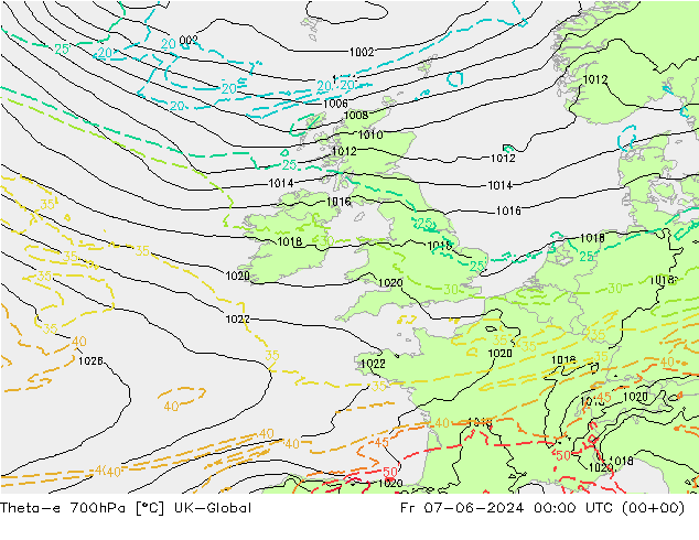 Theta-e 700hPa UK-Global Fr 07.06.2024 00 UTC