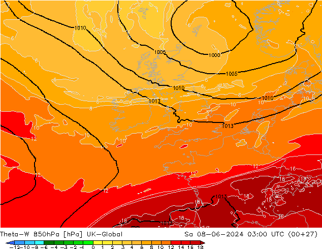 Theta-W 850hPa UK-Global sáb 08.06.2024 03 UTC