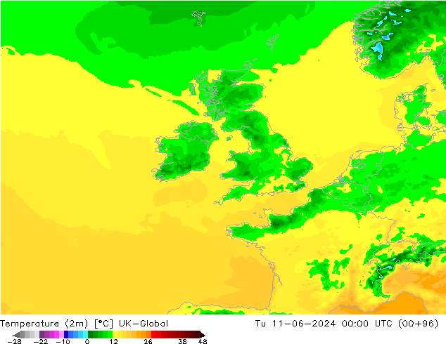 Temperatura (2m) UK-Global mar 11.06.2024 00 UTC