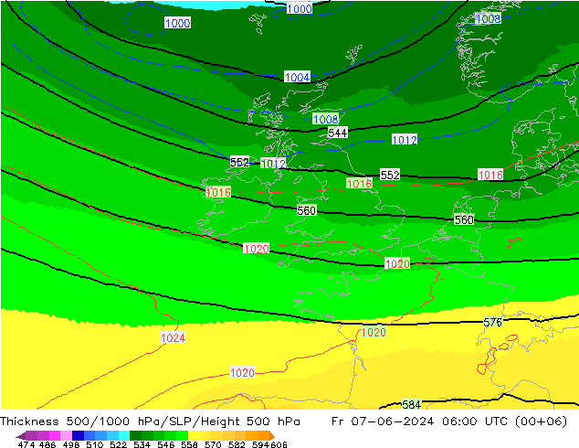 Thck 500-1000hPa UK-Global Fr 07.06.2024 06 UTC