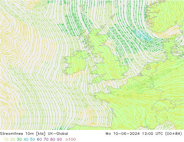 Streamlines 10m UK-Global Mo 10.06.2024 12 UTC