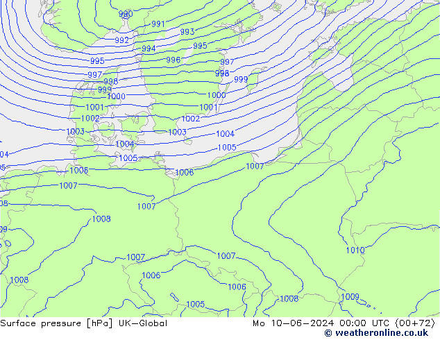 Pressione al suolo UK-Global lun 10.06.2024 00 UTC