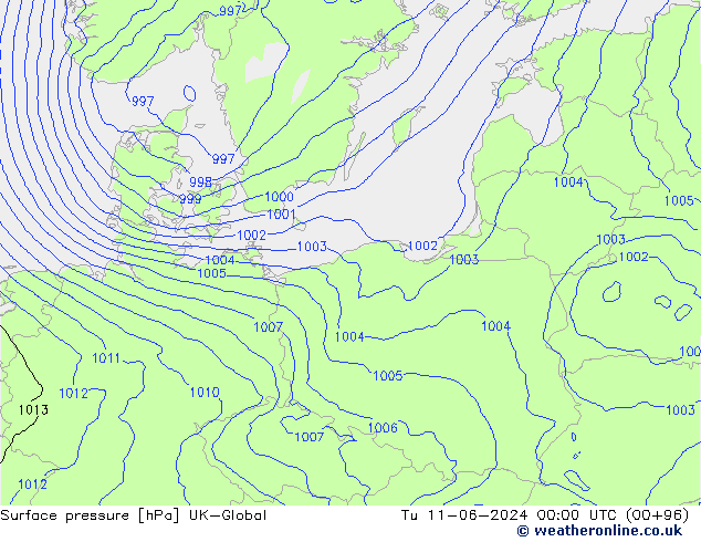 Luchtdruk (Grond) UK-Global di 11.06.2024 00 UTC