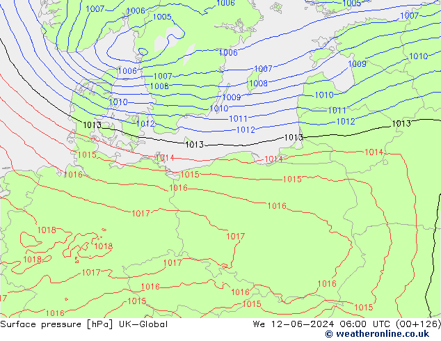 Presión superficial UK-Global mié 12.06.2024 06 UTC