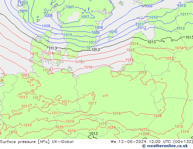 Pressione al suolo UK-Global mer 12.06.2024 12 UTC