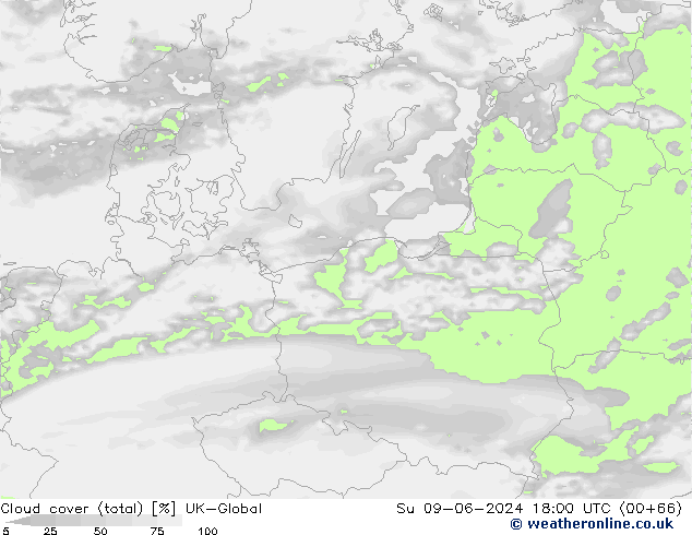 zachmurzenie (suma) UK-Global nie. 09.06.2024 18 UTC