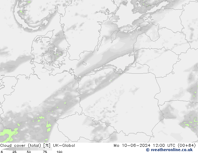 Cloud cover (total) UK-Global Mo 10.06.2024 12 UTC