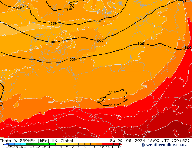 Theta-W 850hPa UK-Global dom 09.06.2024 15 UTC